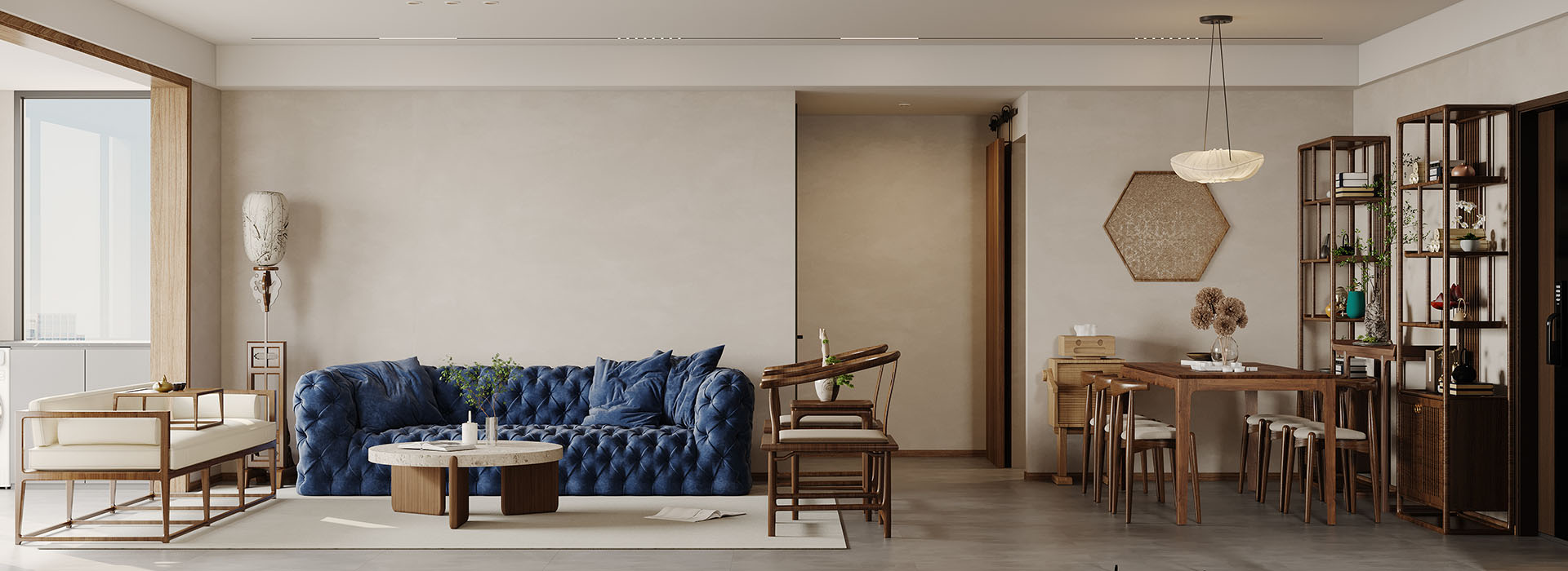 萬科翡翠國際140㎡現(xiàn)代中式混搭